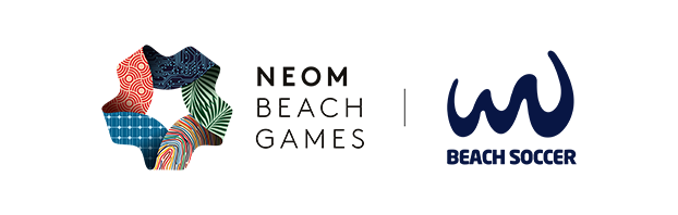 NEOM Beach Games logo and World Beach Soccer logo