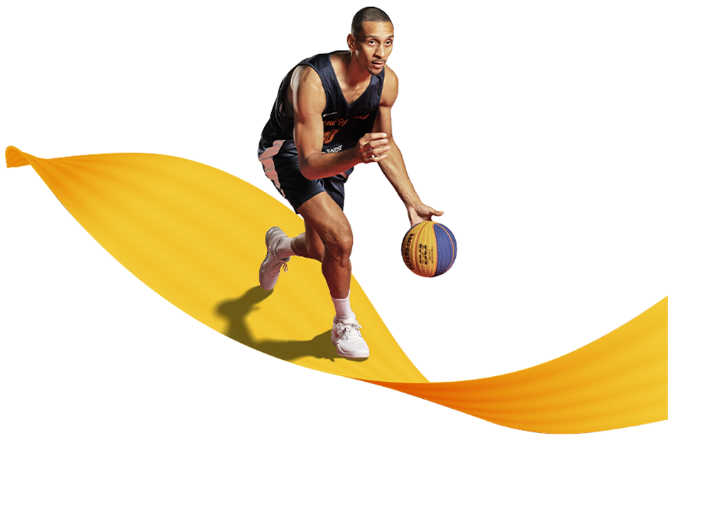 An athlete competing in NEOM's 3x3 basketball series